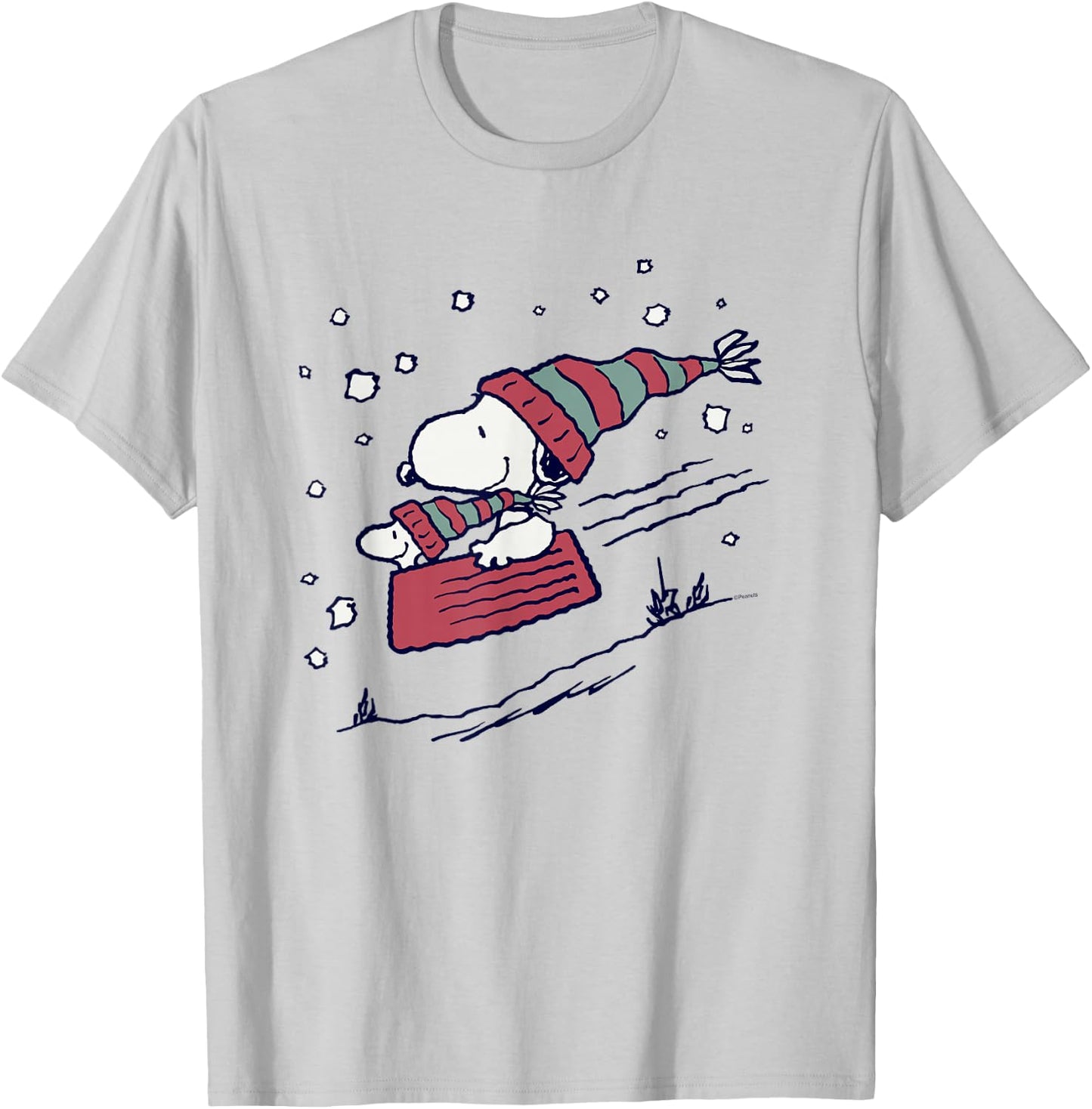 Peanuts - Snoopy Sledding T-Shirt - T-Shirt | Ash