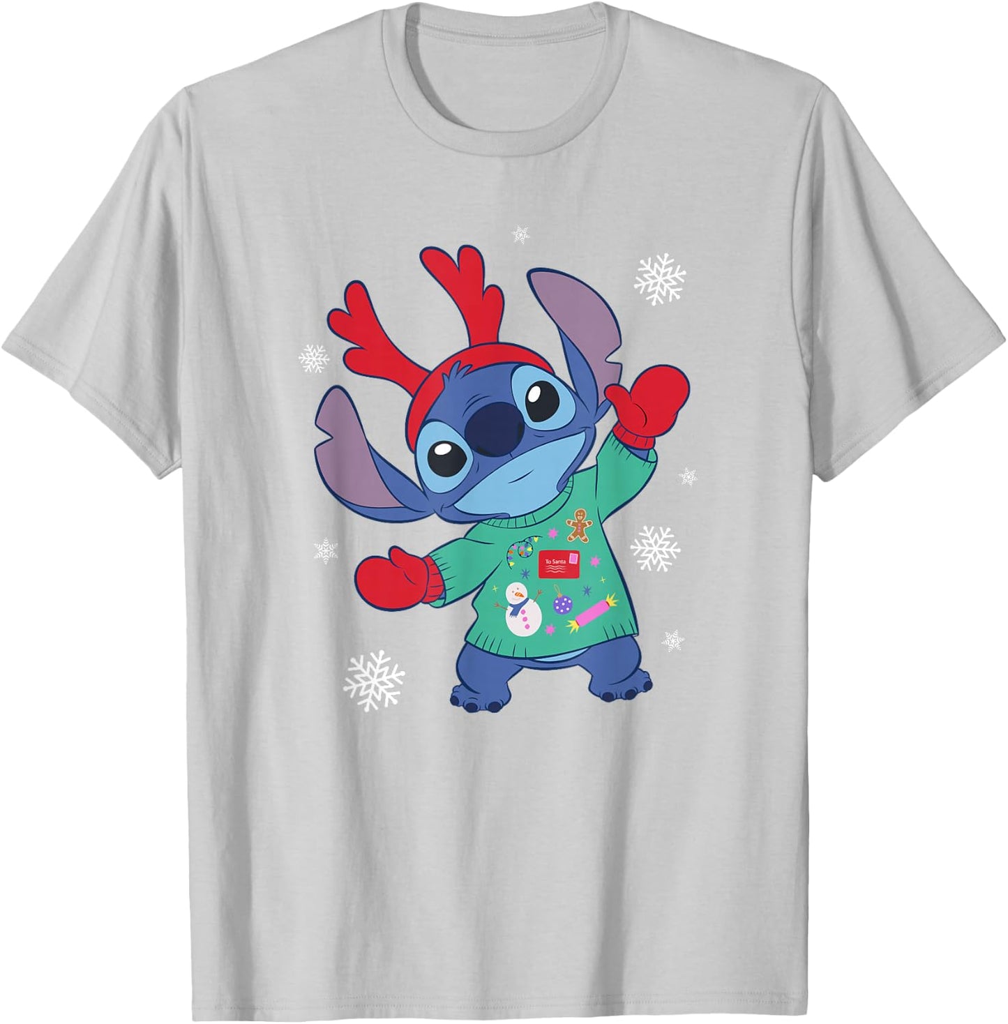 Disney Lilo & Stitch Christmas Outfit Celebration T-Shirt - T-Shirt | Ash