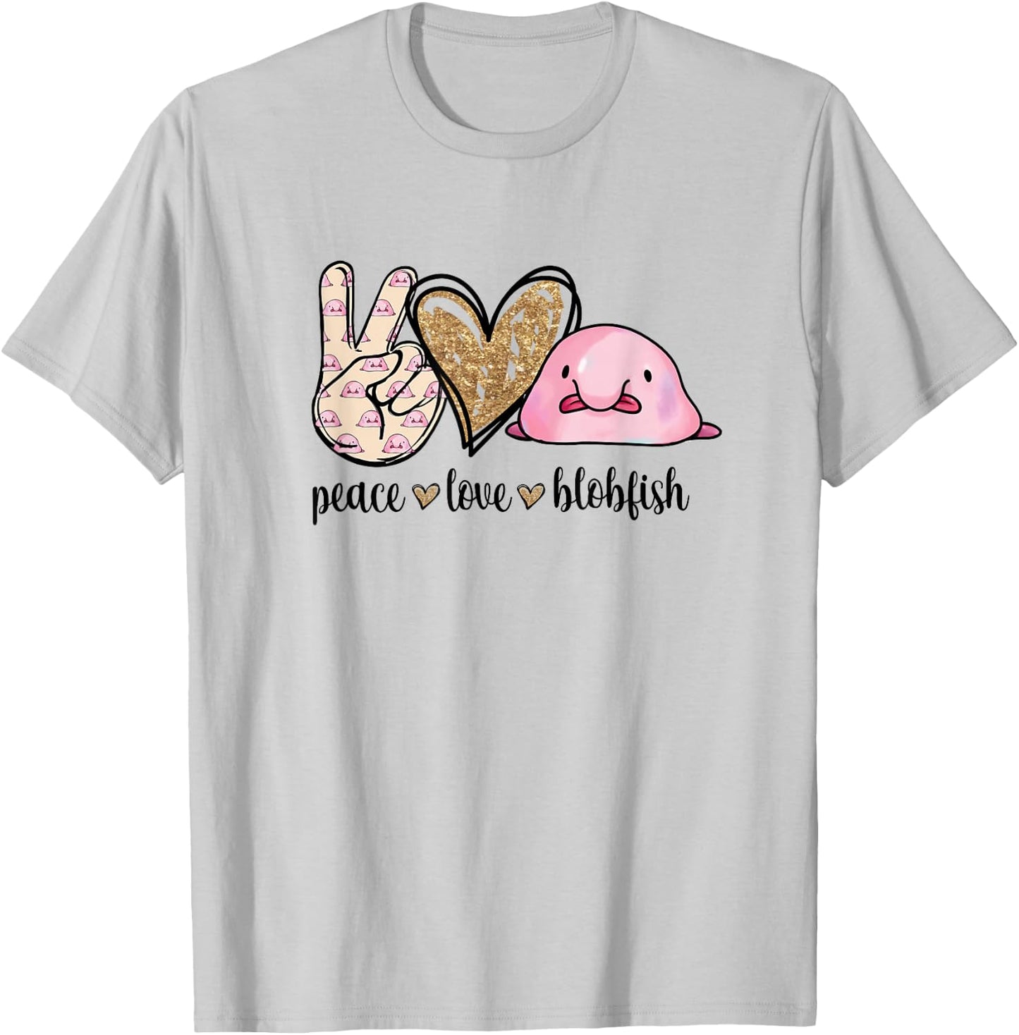 Girls Kids Peace Love Meme Blobfish Lover T-Shirt - T-Shirt | Ash