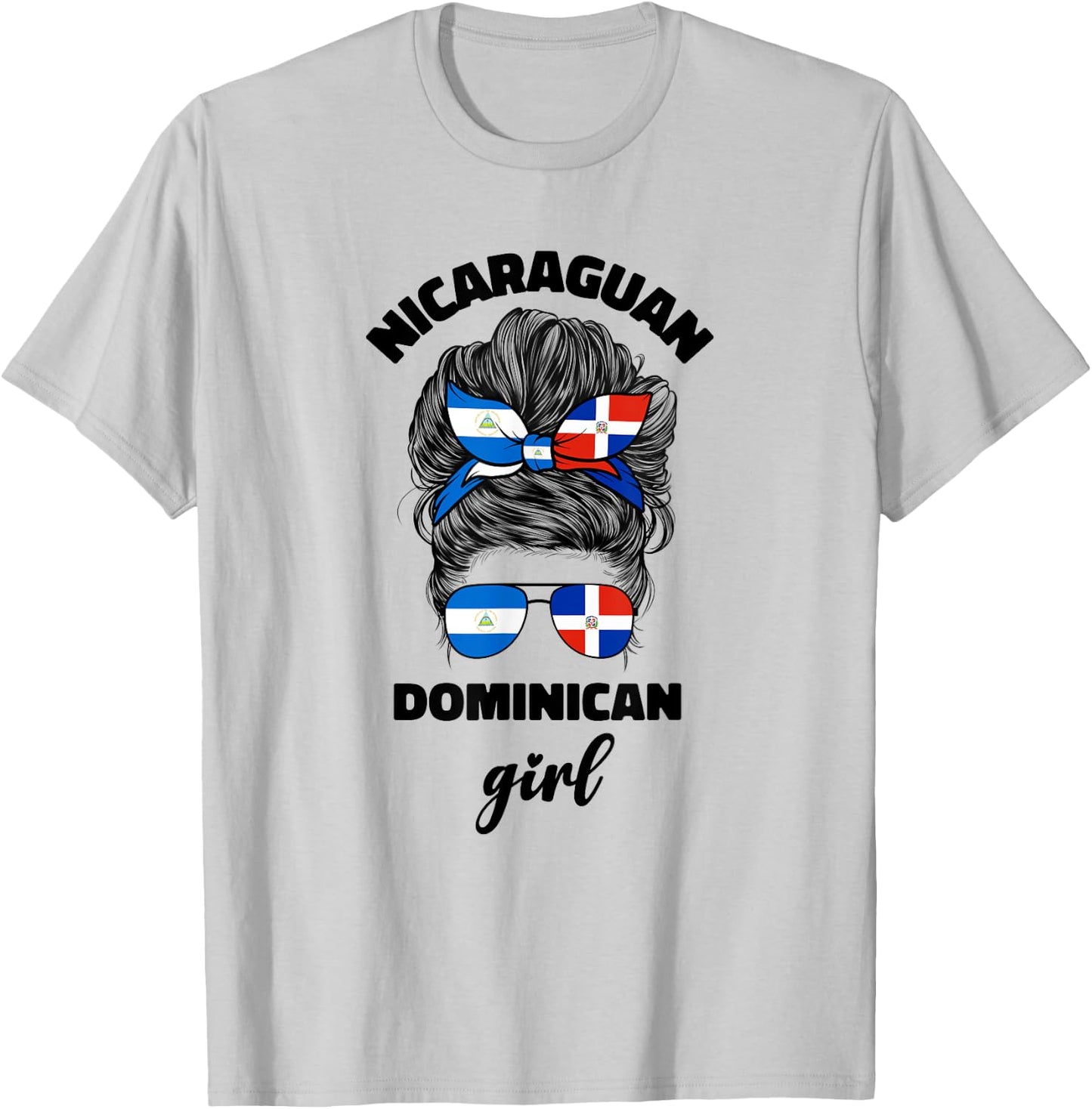 Half Dominican And Nicaraguan Nicaragua Flag Girl Women Mix T-Shirt - T-Shirt | Ash