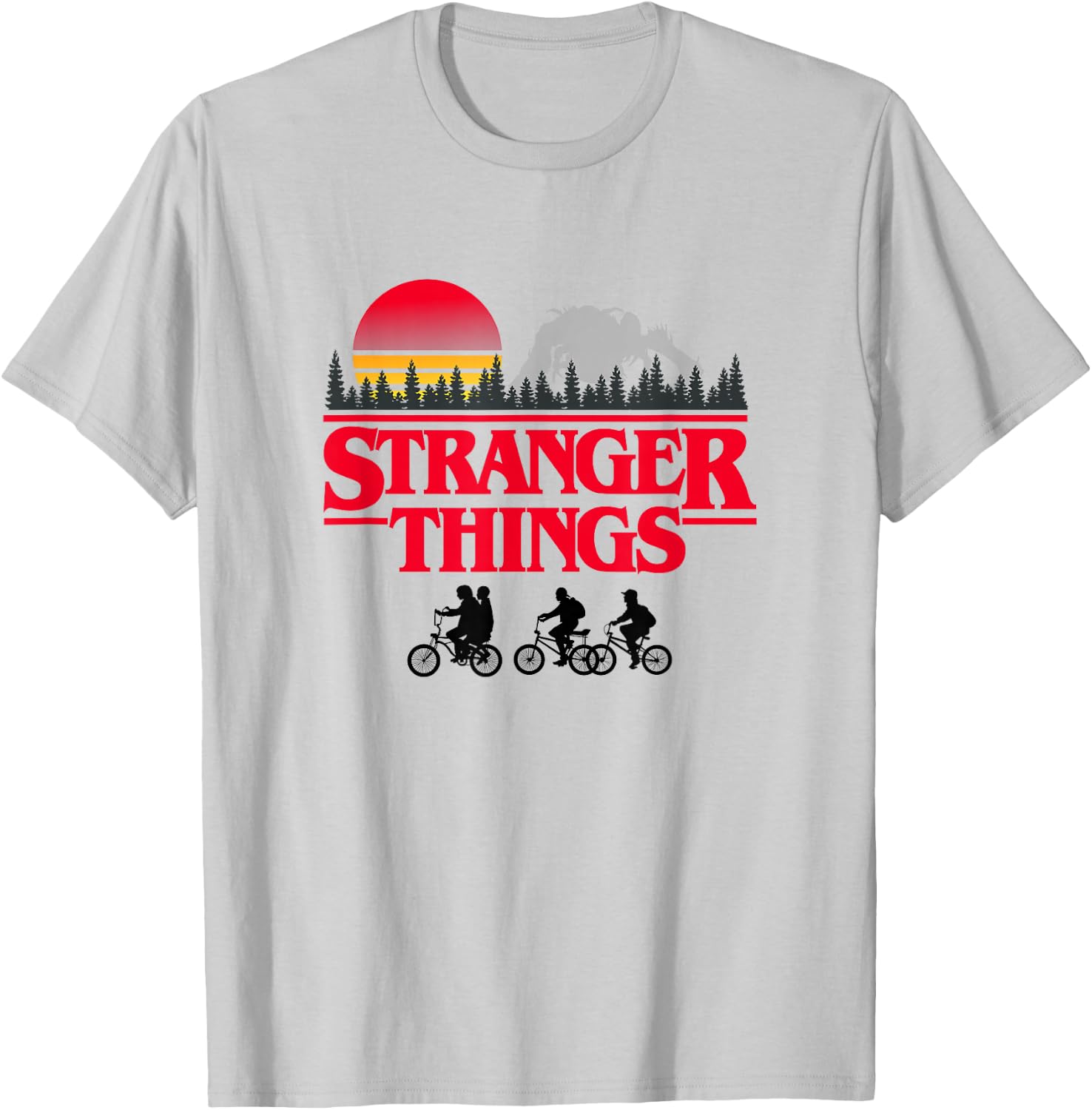 Stranger Things Retro Vintage Sunset Group Bike Silhouettes T-Shirt - T-Shirt | Ash
