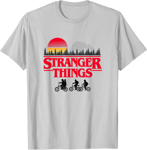 Stranger Things Retro Vintage Sunset Group Bike Silhouettes T-Shirt - T-Shirt | Ash