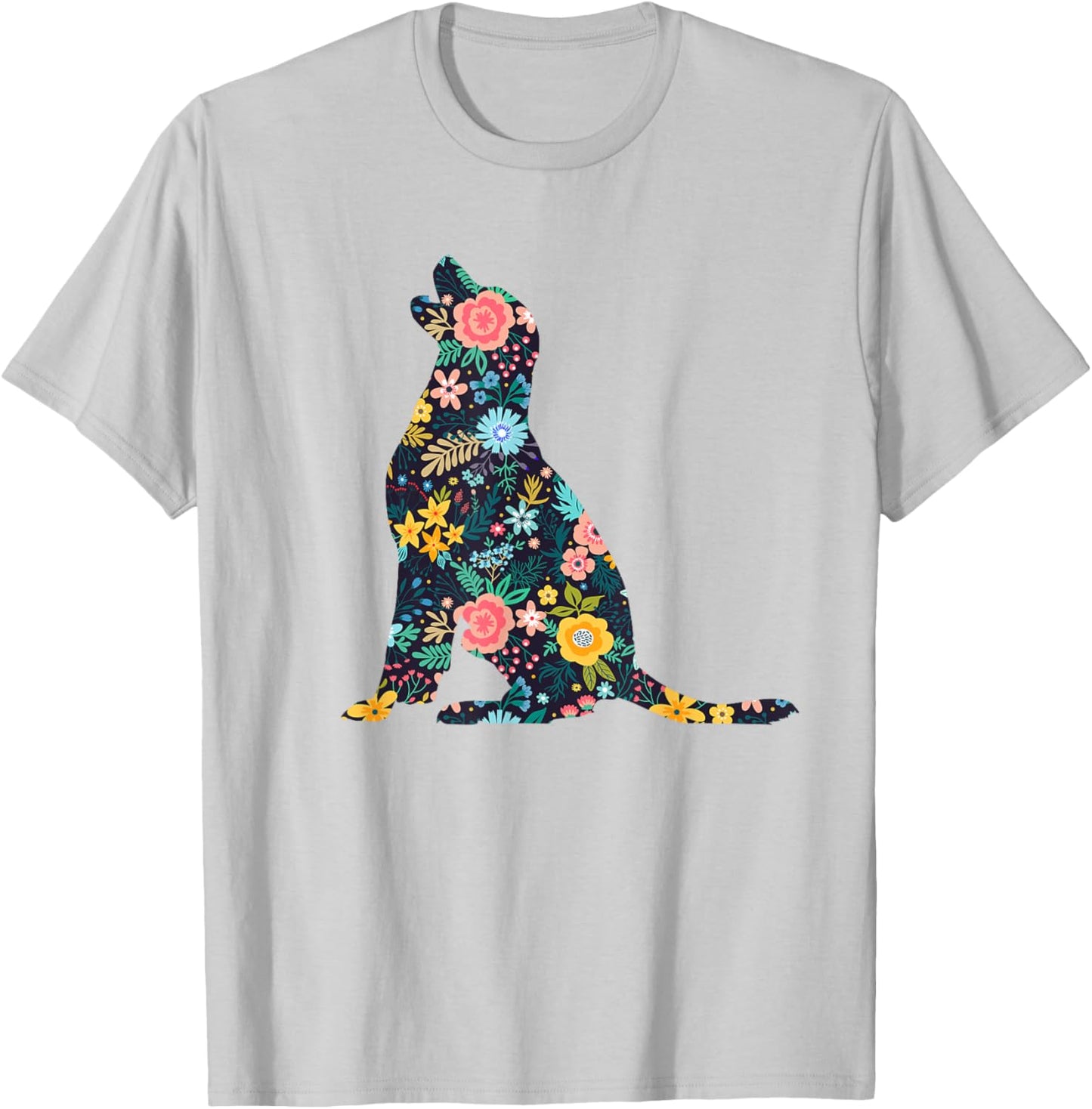 Labrador Retriever Floral Dog Silhouette Graphic T-Shirt - T-Shirt | Ash
