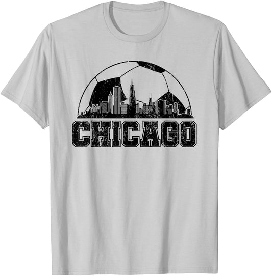 Chicago Skyline Soccer Lover T-Shirt - T-Shirt | Ash