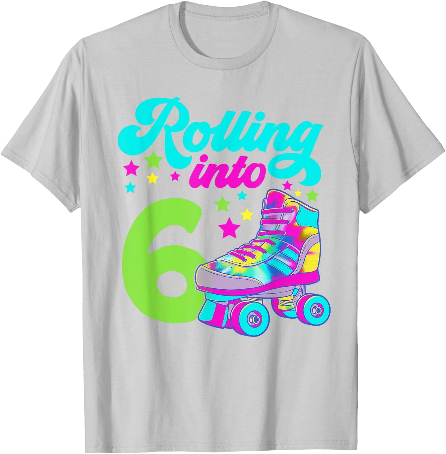 Rolling into 6 Girls 6th Birthday Roller Skates T-Shirt - T-Shirt | Ash