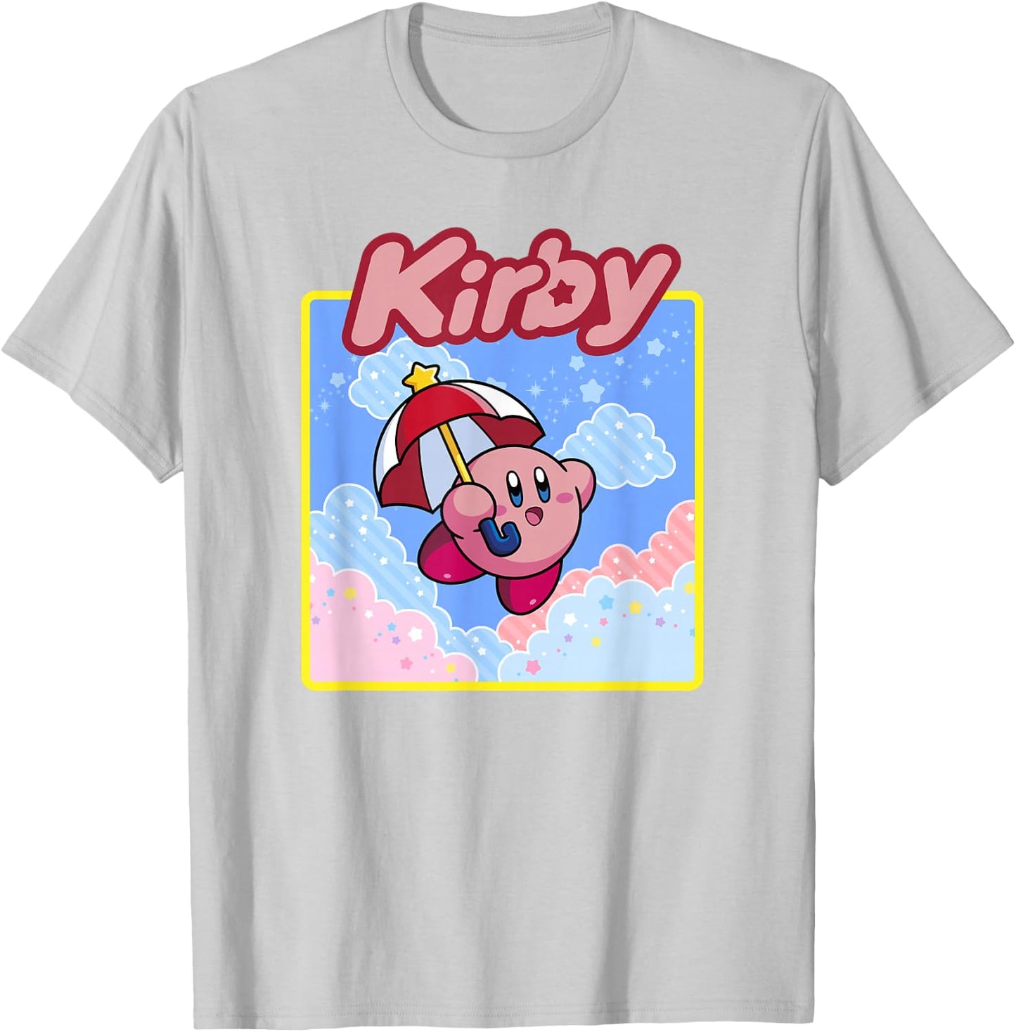 Kirby Floating in The Clouds Pastel Kawaii Nintendo Panel T-Shirt - T-Shirt | Ash