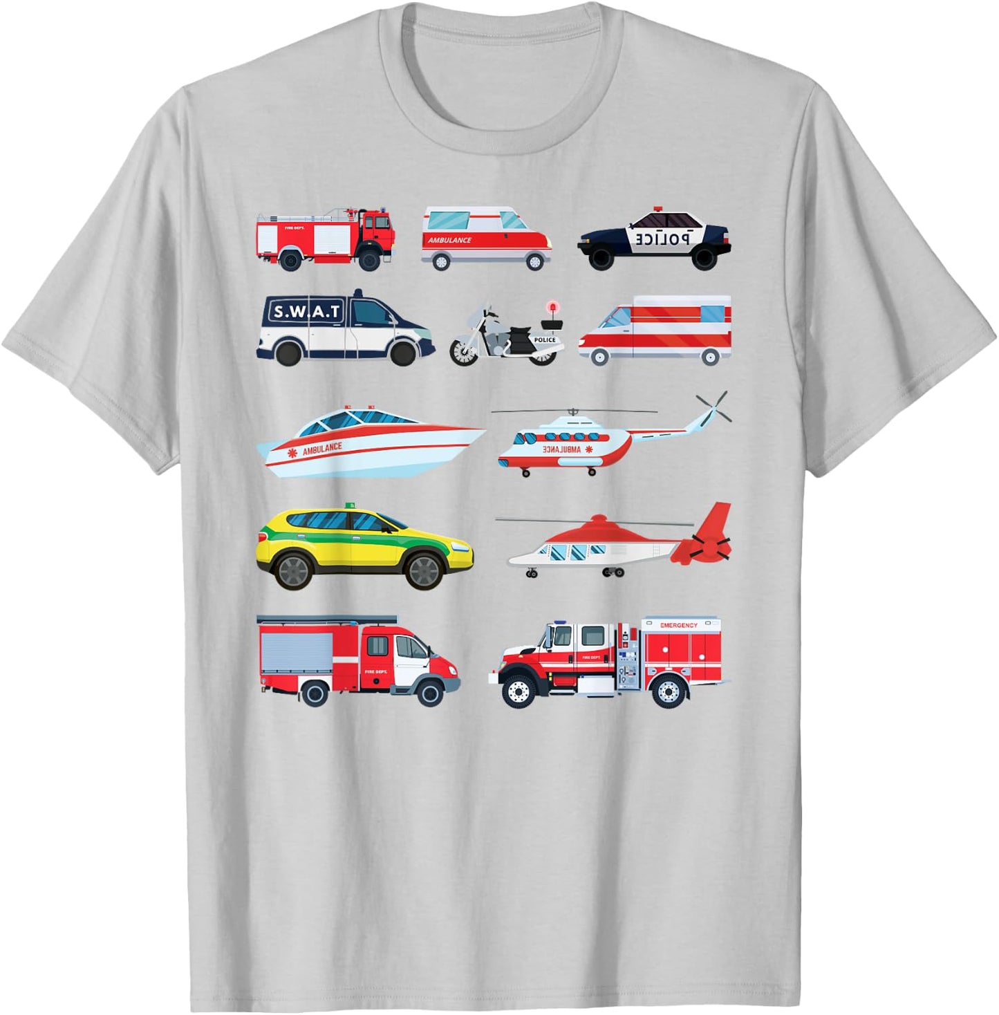 Emergency Vehicles, Emergency Boy and Girl T-Shirt - T-Shirt | Ash