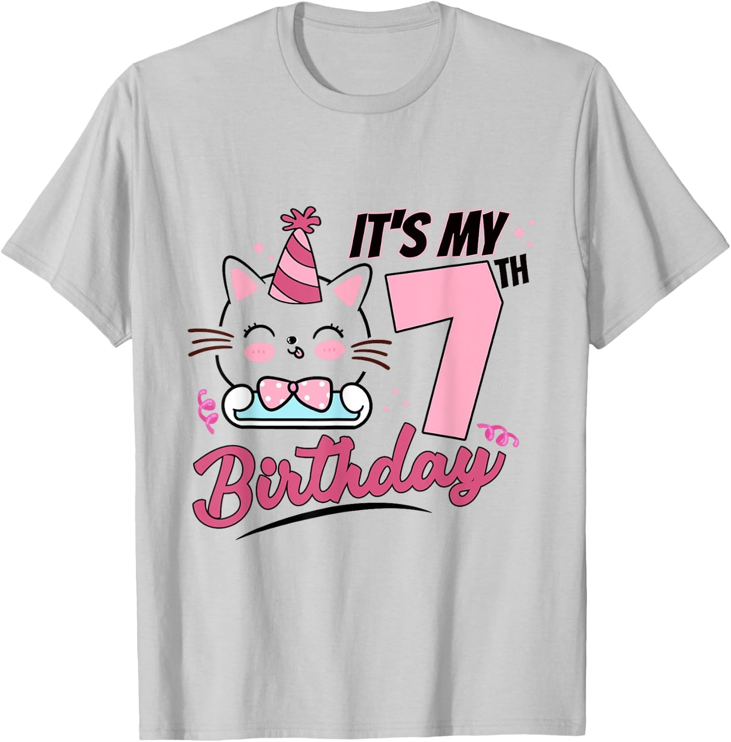 It's My 7th Birthday Cute Cat Kitten 7 Years Old Girls T-Shirt - T-Shirt | Ash