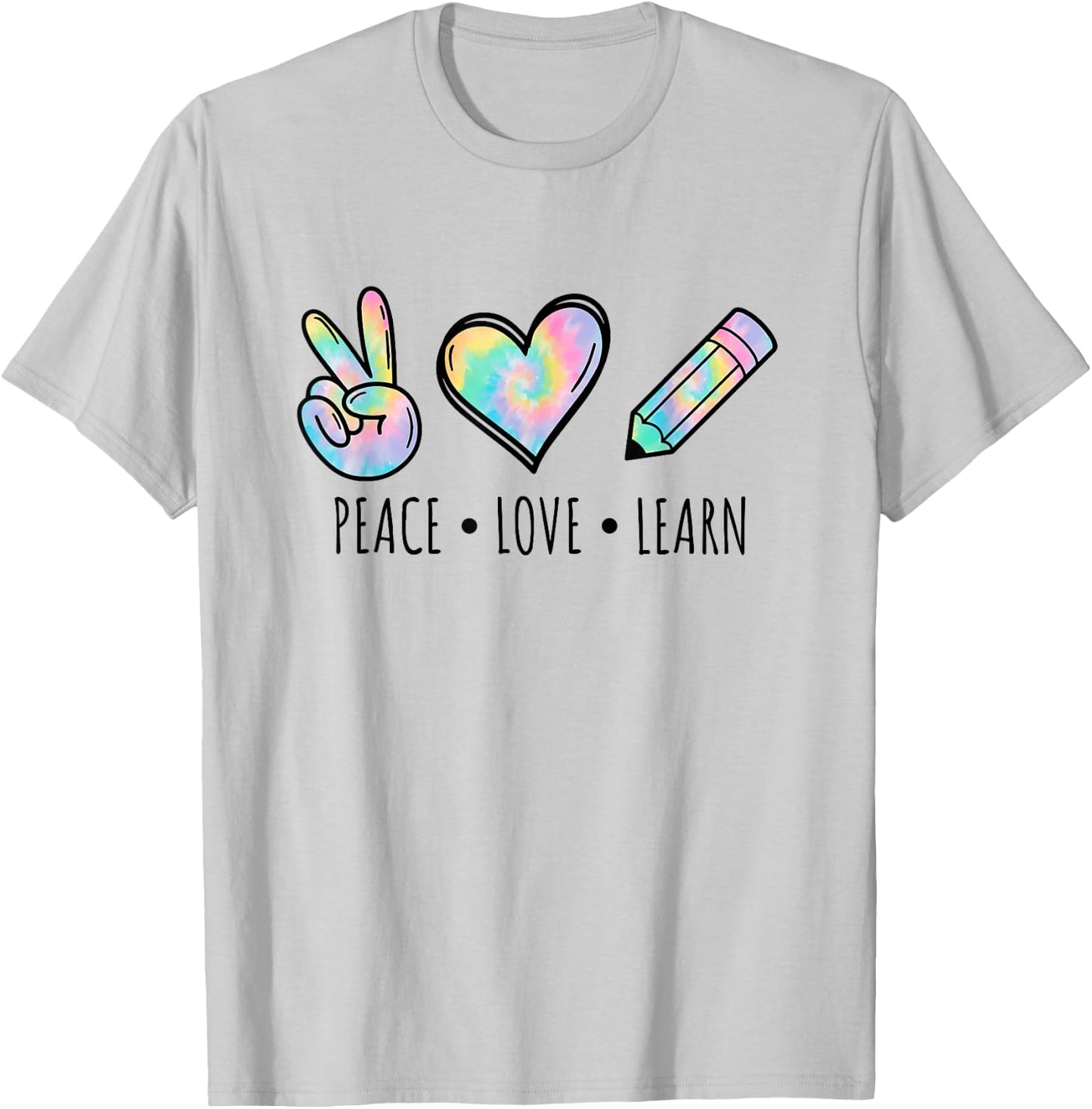 Peace Love Learn Tie Dye Teacher Kids 100th Days Of School T-Shirt - T-Shirt | Ash