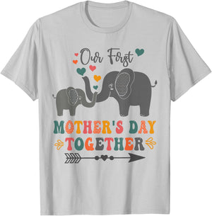 Mother's Day,Our First Mother's Day Together Elephant Design T-Shirt - T-Shirt | Ash