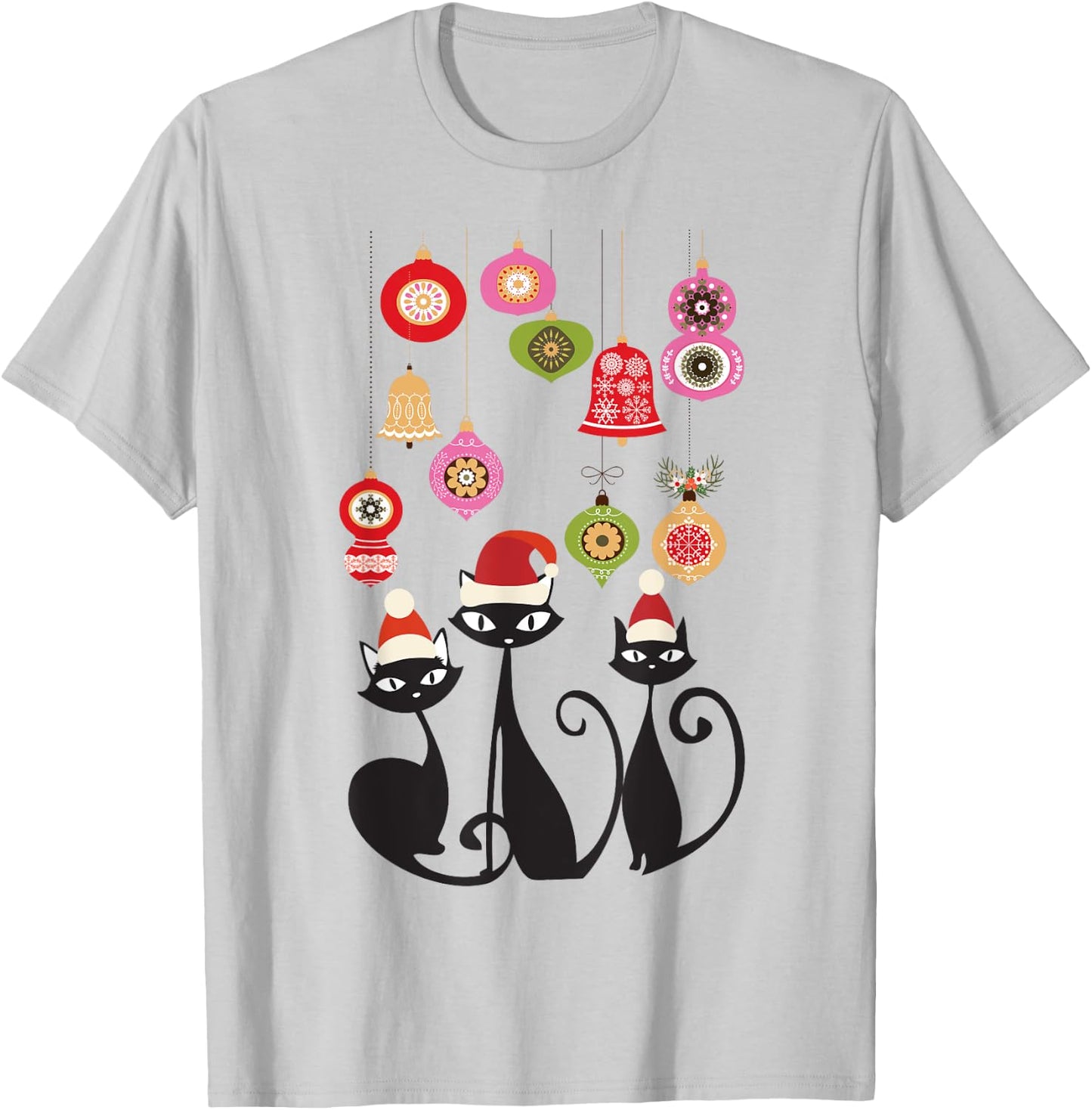 Retro Cat Vintage Mid Century Modern Cat Christmas Ornaments T-Shirt - T-Shirt | Ash