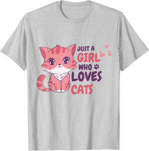 Just A Girl Who Loves Cats Cute Cat Shirt Gifts Kids Girls T-Shirt - T-Shirt | Ash