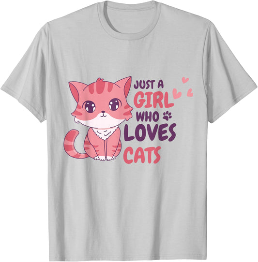 Just A Girl Who Loves Cats Cute Cat Shirt Gifts Kids Girls T-Shirt - T-Shirt | Ash