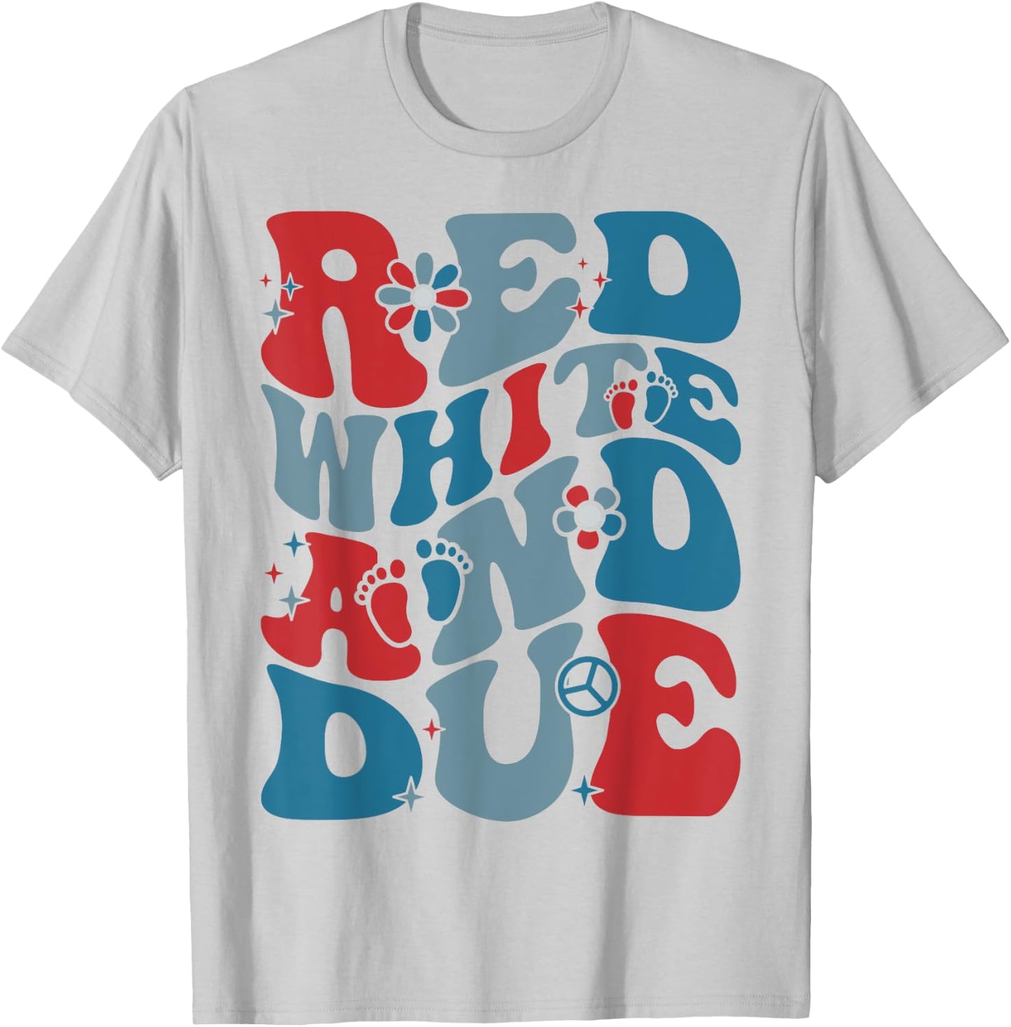 Groovy Red White And Due Baby Shower 4th of July Pregnancy Men T-Shirt - T-Shirt | Ash