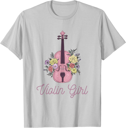 Violin with Flowers Accessory Violin Girl T-Shirt - T-Shirt | Ash