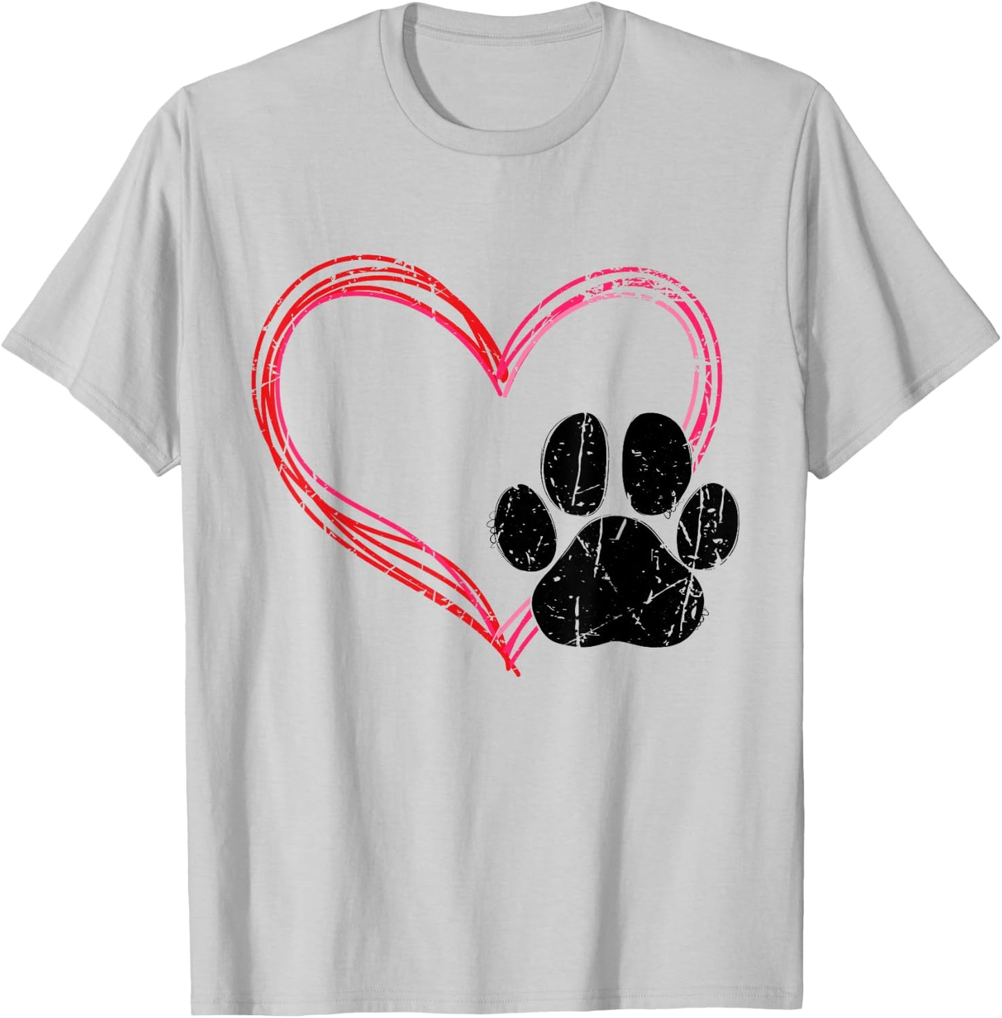 Love Heart Cat Dog Paw Print, Pet Gifts For Valentine's Day T-Shirt - T-Shirt | Ash
