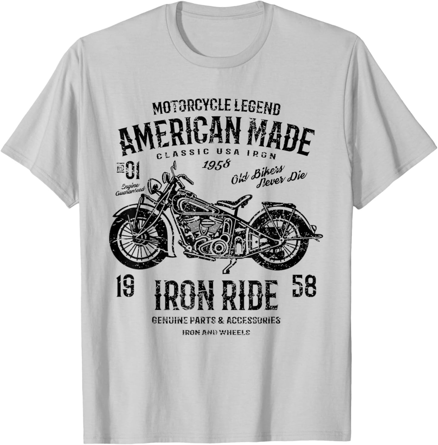 Retro American Vintage Style Motorcycle Distressed Design T-Shirt - T-Shirt | Ash