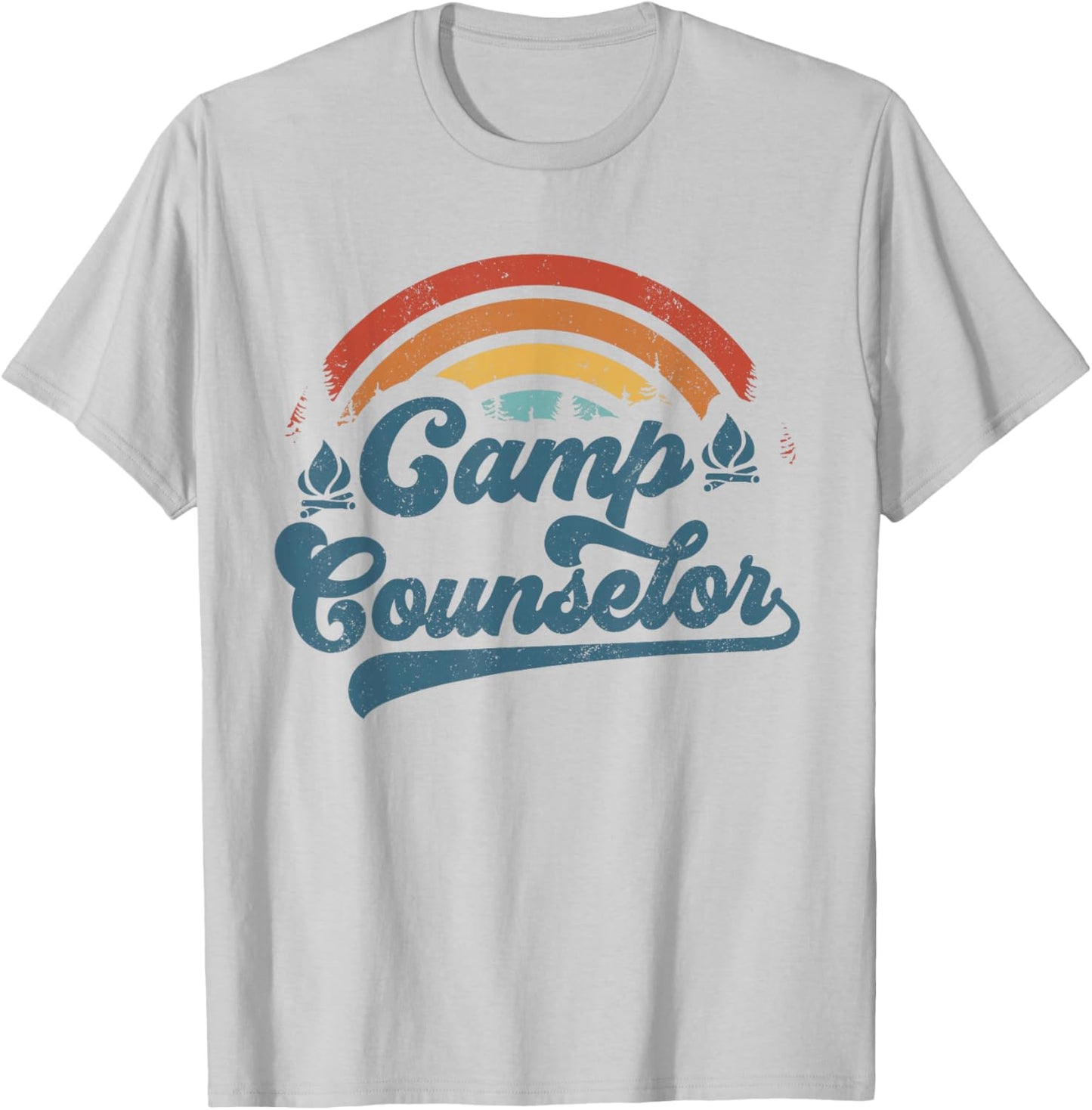 Summer Camp Counselor Staff Groovy Rainbow Camp Counselor T-Shirt - T-Shirt | Ash