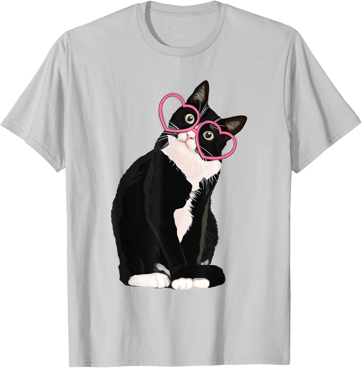 Cool Black Cat Kitten Red Heart Glasses Happy valentines Day T-Shirt - T-Shirt | Ash