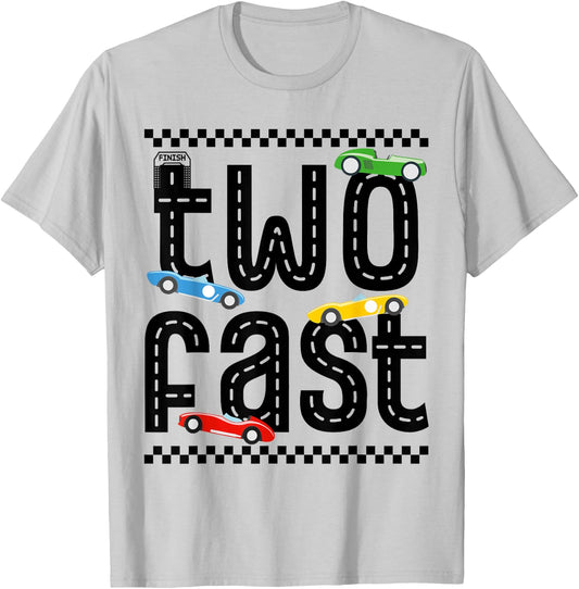 Two Fast 2 Curious Birthday 2 Years Old Race Car Speed T-Shirt - T-Shirt | Ash