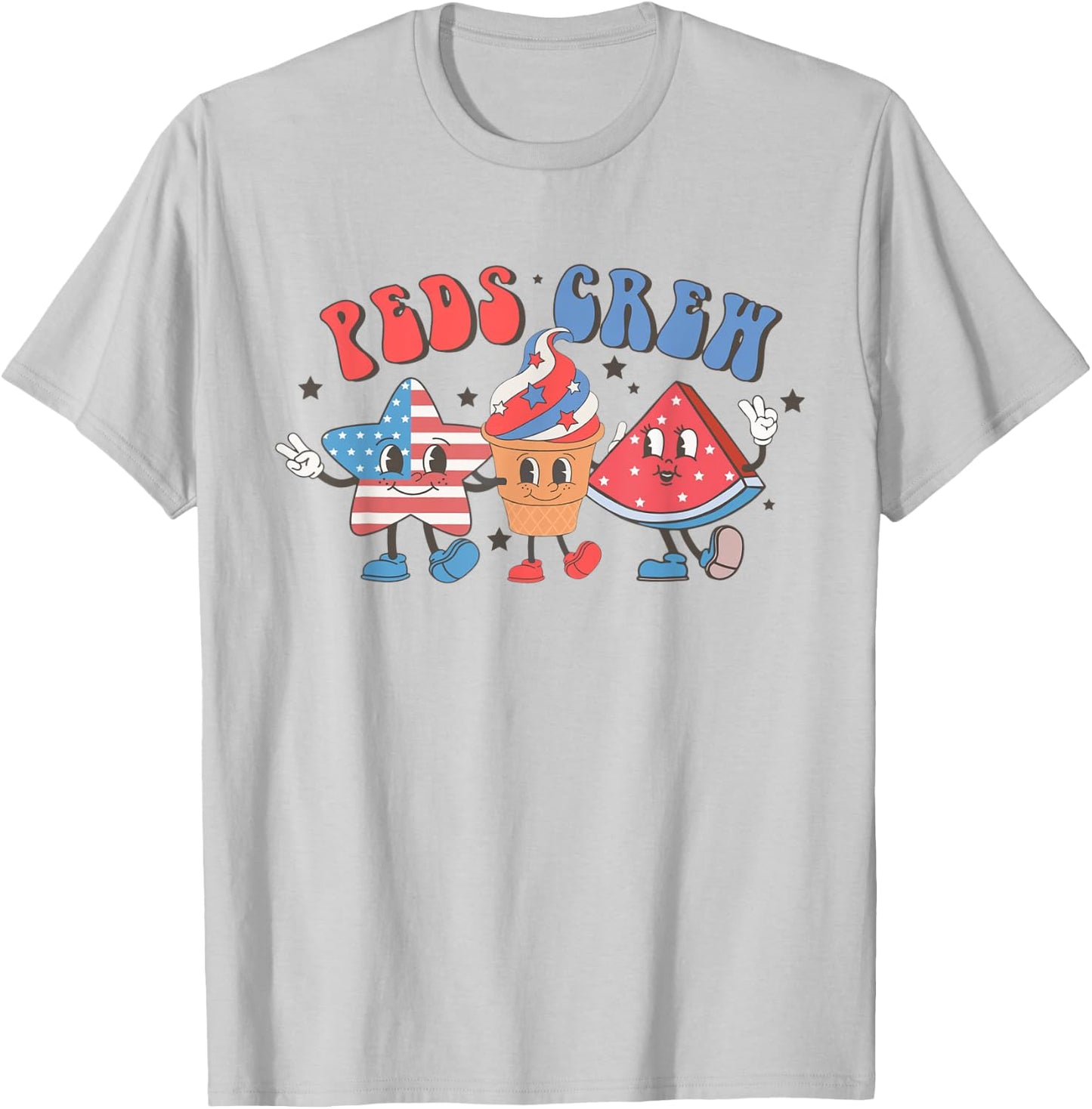 Retro Peds Crew Pediatric Nurse 4th Of July Independence Day T-Shirt - T-Shirt | Ash