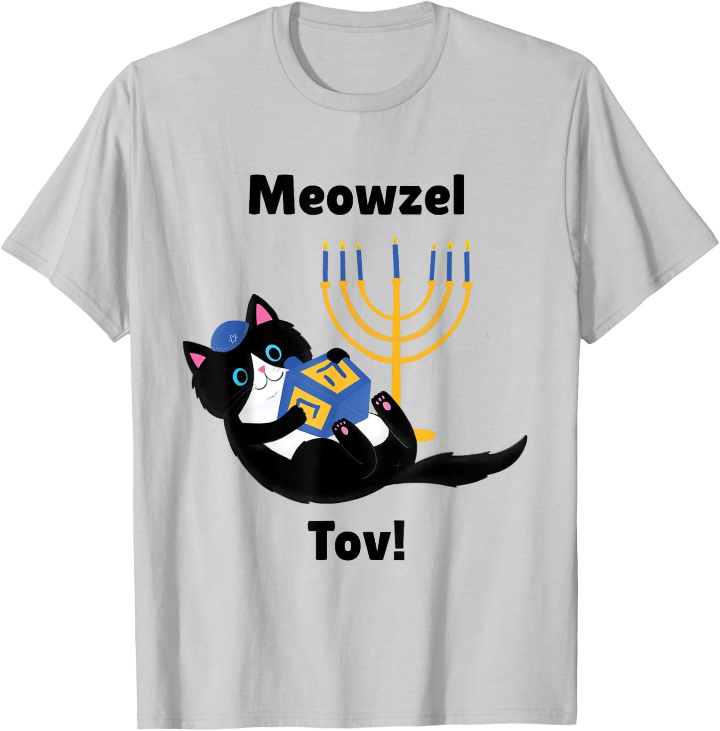 MeowzeL Tov | Hanukkah Cat Women Girls Kids T-Shirt - T-Shirt | Ash