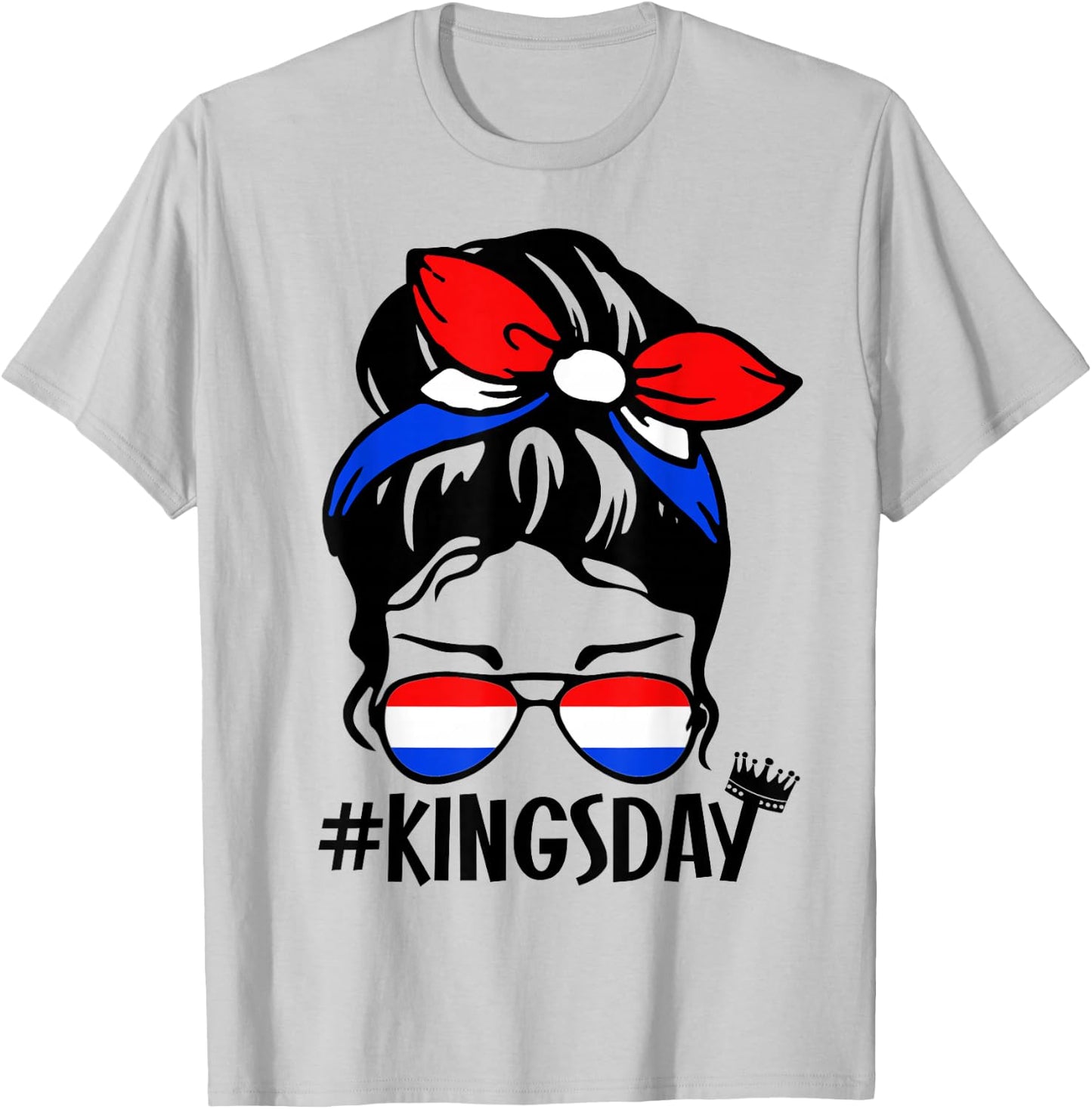 Koningsdag Netherlands Messy Bun Kingsday Dutch Kings Day T-Shirt - T-Shirt | Ash