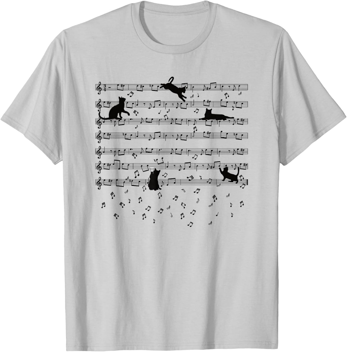 Cute Kitty Playing Music Note Clef Musician Music Cat Lover Small T-Shirt - T-Shirt | Ash