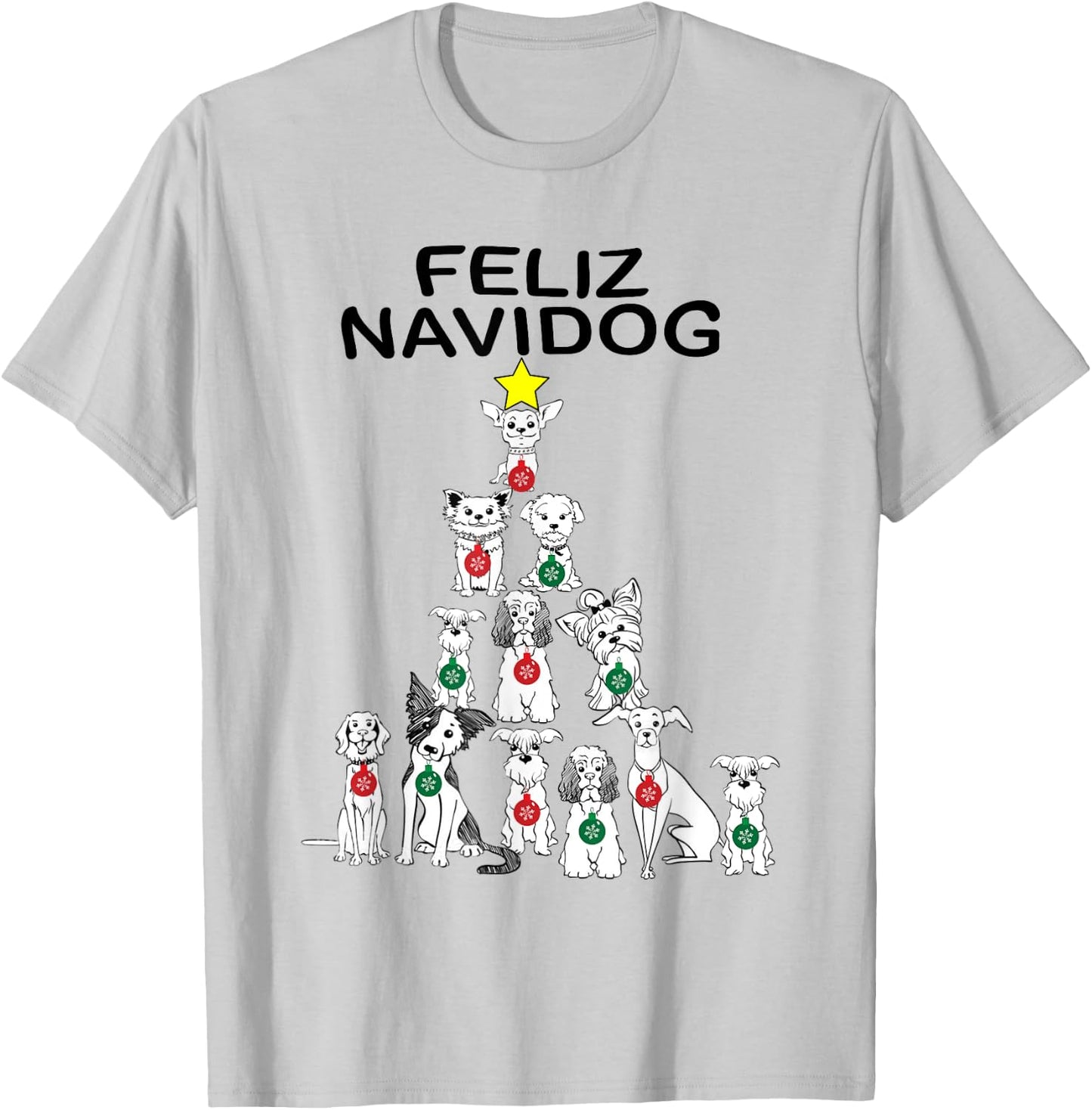 Feliz Navidog Funny Christmas Dog Cute Xmas Tree Dog Men Women Kids T-Shirt - T-Shirt | Ash