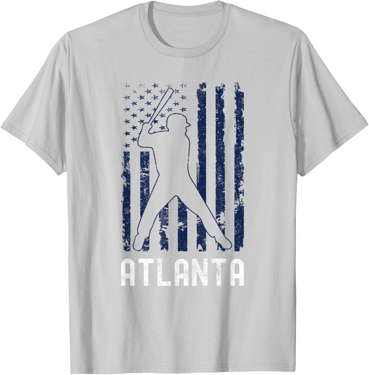 Atlanta American Flag Baseball Weathered T-Shirt - T-Shirt | Ash