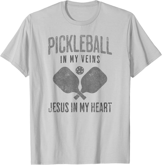 Pickleball In My Veins Jesus In My Heart Christian Player T-Shirt - T-Shirt | Ash