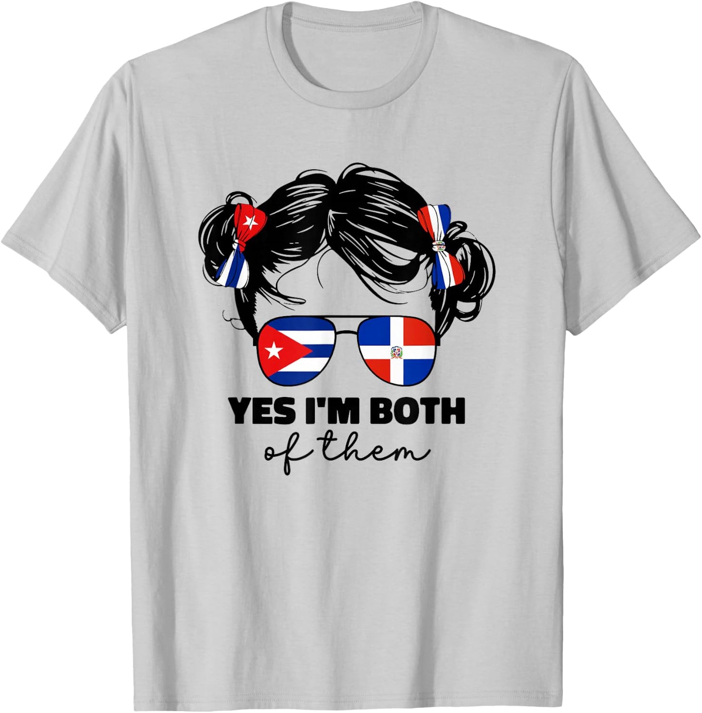 Half Dominican Republic And Cuban Cuba Flag Kids Girl Mix T-Shirt - T-Shirt | Ash