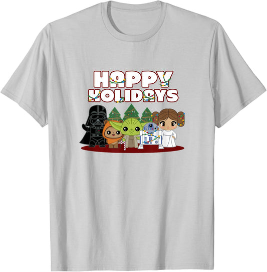 Star Wars Christmas Main Characters Happy Holidays Chibi T-Shirt - T-Shirt | Ash