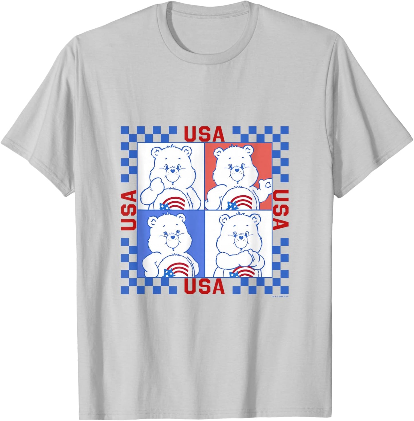 Care Bears 4th Of July USA Vintage Checkerboard Box Up T-Shirt - T-Shirt | Ash