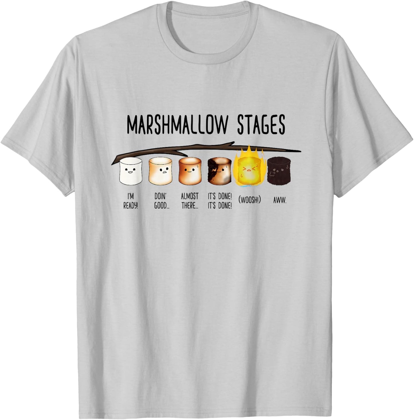 Marshmallow Stages - Kawaii Roasted Toasted Camping Mallows T-Shirt - T-Shirt | Ash