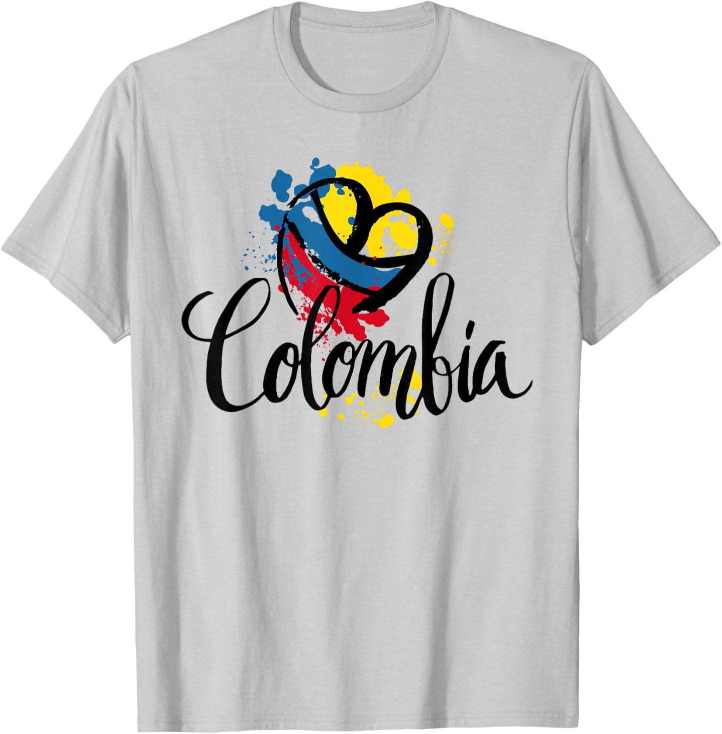 Beautiful I Love Colombia National Flag Colors Heart T-Shirt - T-Shirt | Ash