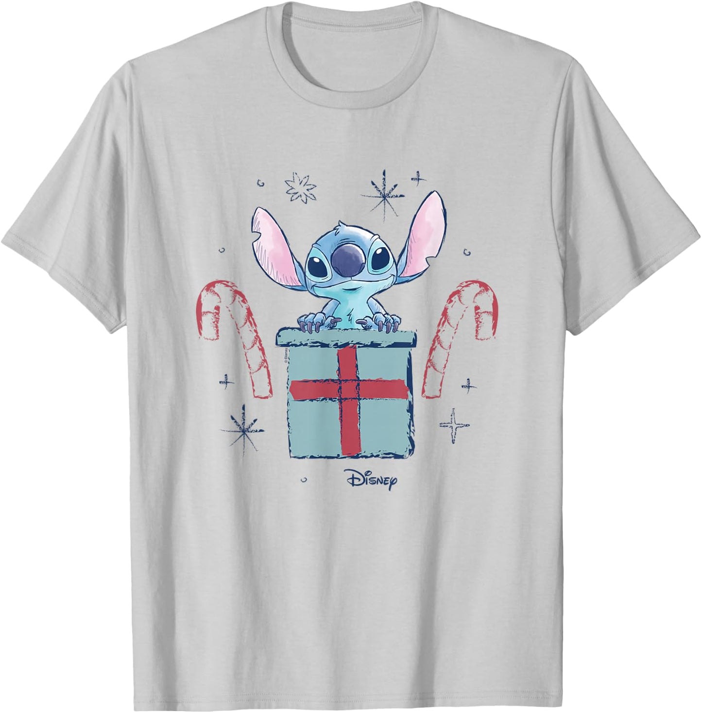 Lilo & Stitch - Christmas Stitch Candy Cane Gift T-Shirt - T-Shirt | Ash