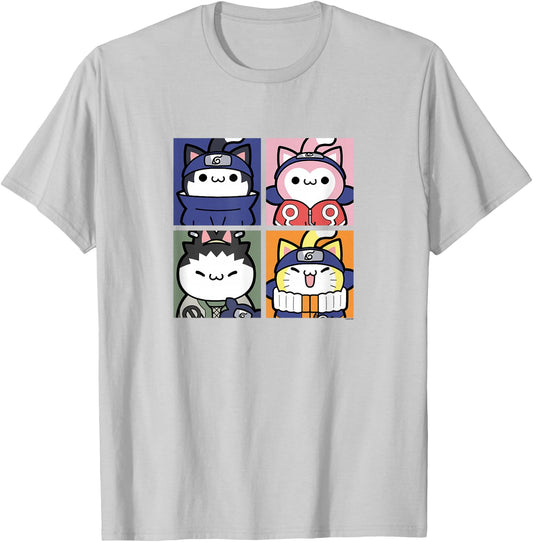 Nyaruto Sasuke Sakura Shikamaru Naruto Cats Group Shot Panel T-Shirt - T-Shirt | Ash