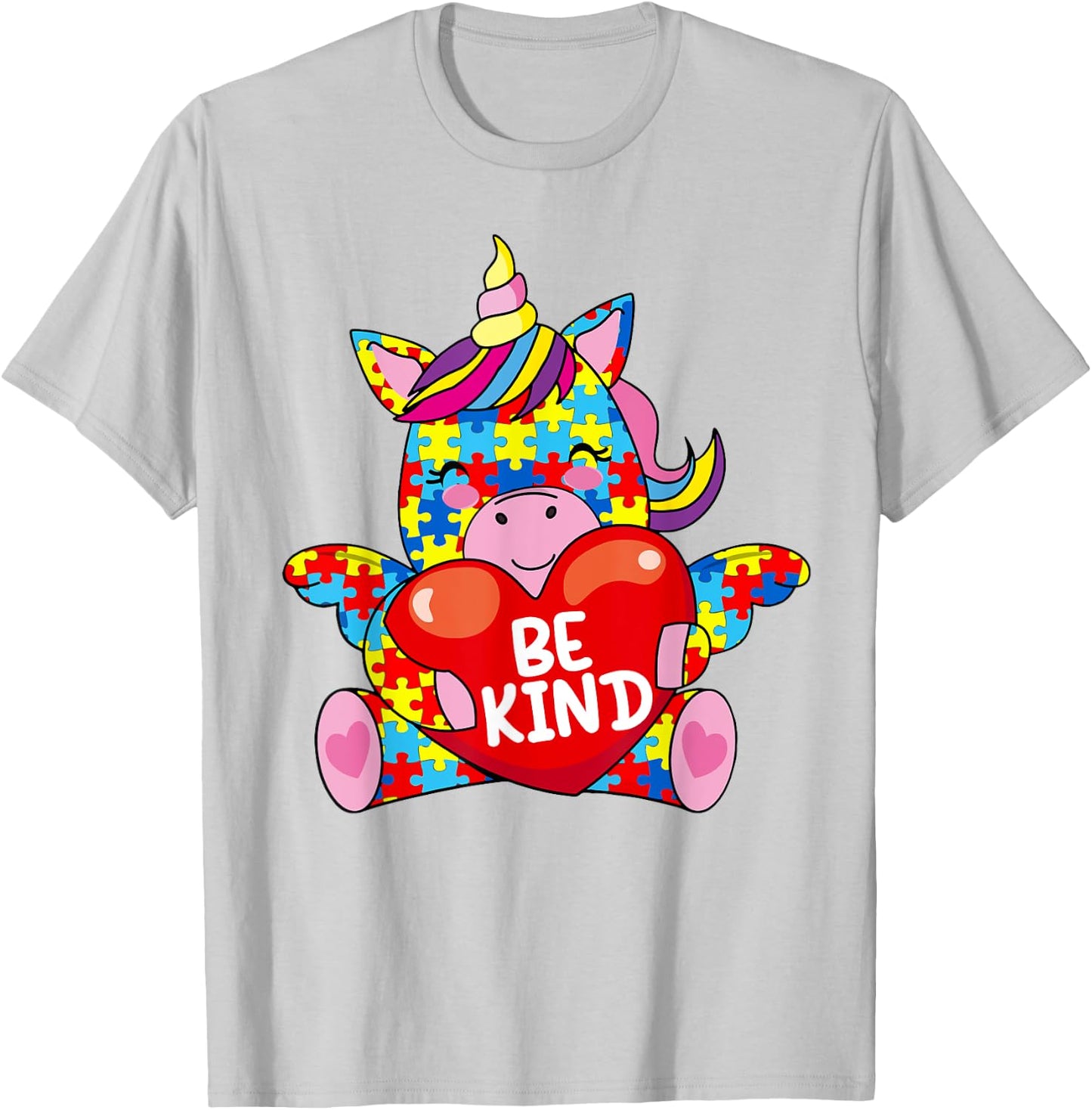 Be Kind Shirt Autism Awareness Gift Kid Girl Toddler Unicorn T-Shirt - T-Shirt | Ash