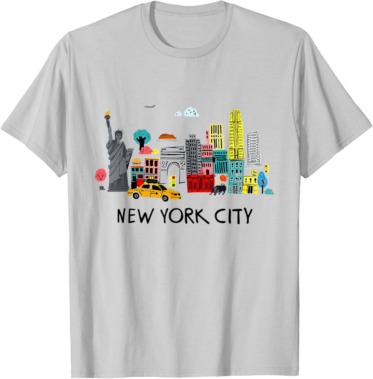 Cool New York City Sketch Drawing Art Illustration Graphic T-Shirt - T-Shirt | Ash
