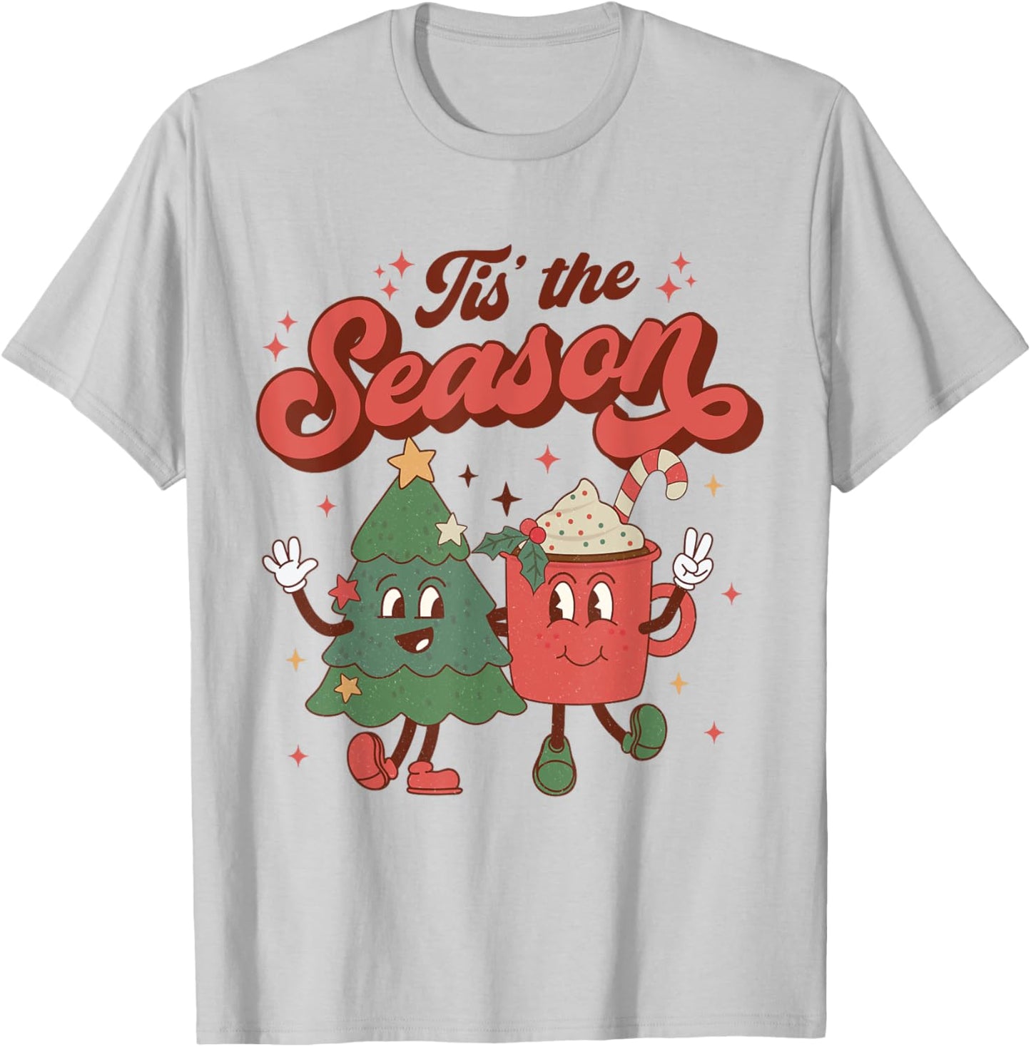 Tis The Season Retro Christmas 70s 80s Vintage Groovy Cute T-Shirt - T-Shirt | Ash