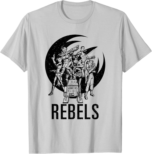 Star Wars Rebels Main Heroes Black & White Group Shot T-Shirt - T-Shirt | Ash