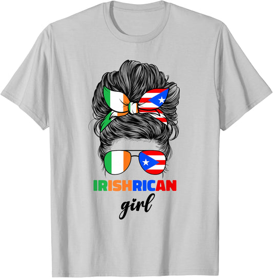Half Irish And Puerto Rican Rico Ireland Flag Girl T-Shirt - T-Shirt | Ash