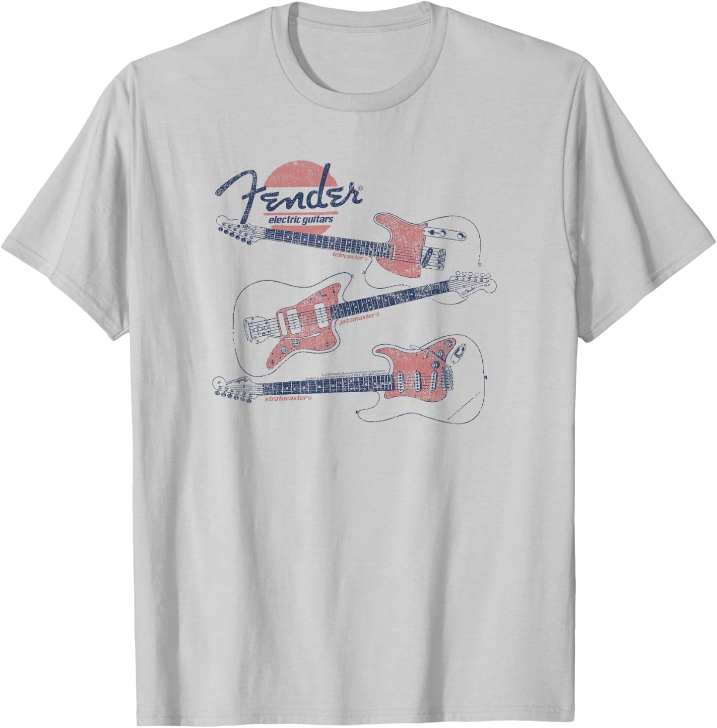 Fender Vintage Guitar Line Drawing T-Shirt - T-Shirt | Ash