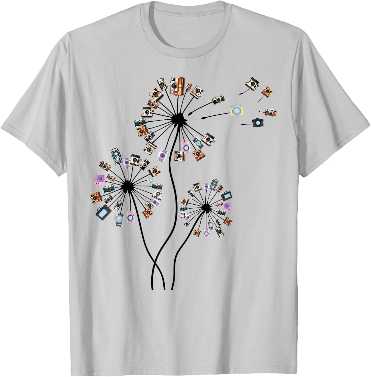 Photographer Vintage Camera Dandelion Graphic Photography T-Shirt - T-Shirt | Ash