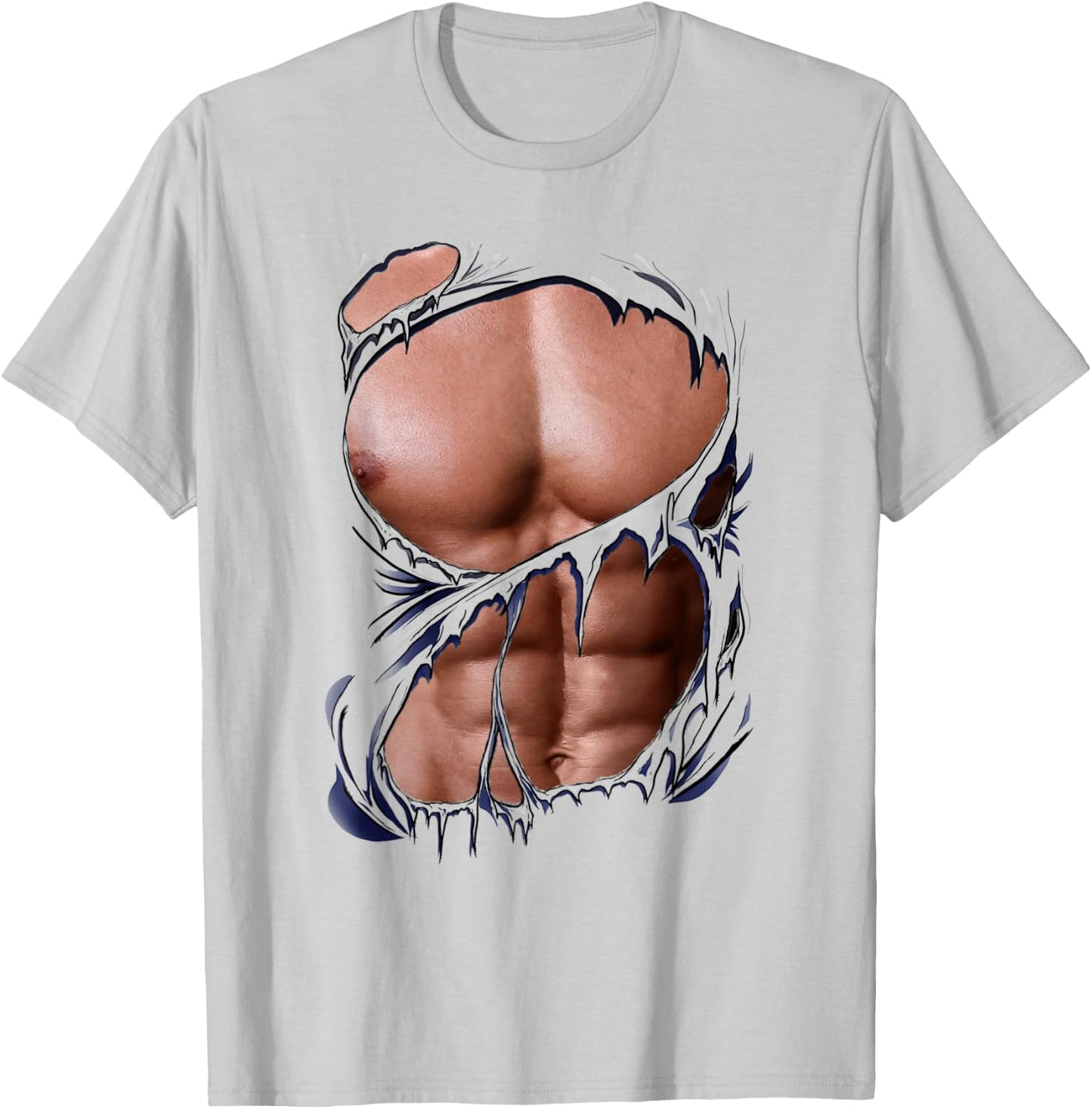 Fake Muscles Ripped Torn Chest Six Pack Abs Fitness Model T-Shirt - T-Shirt | Ash