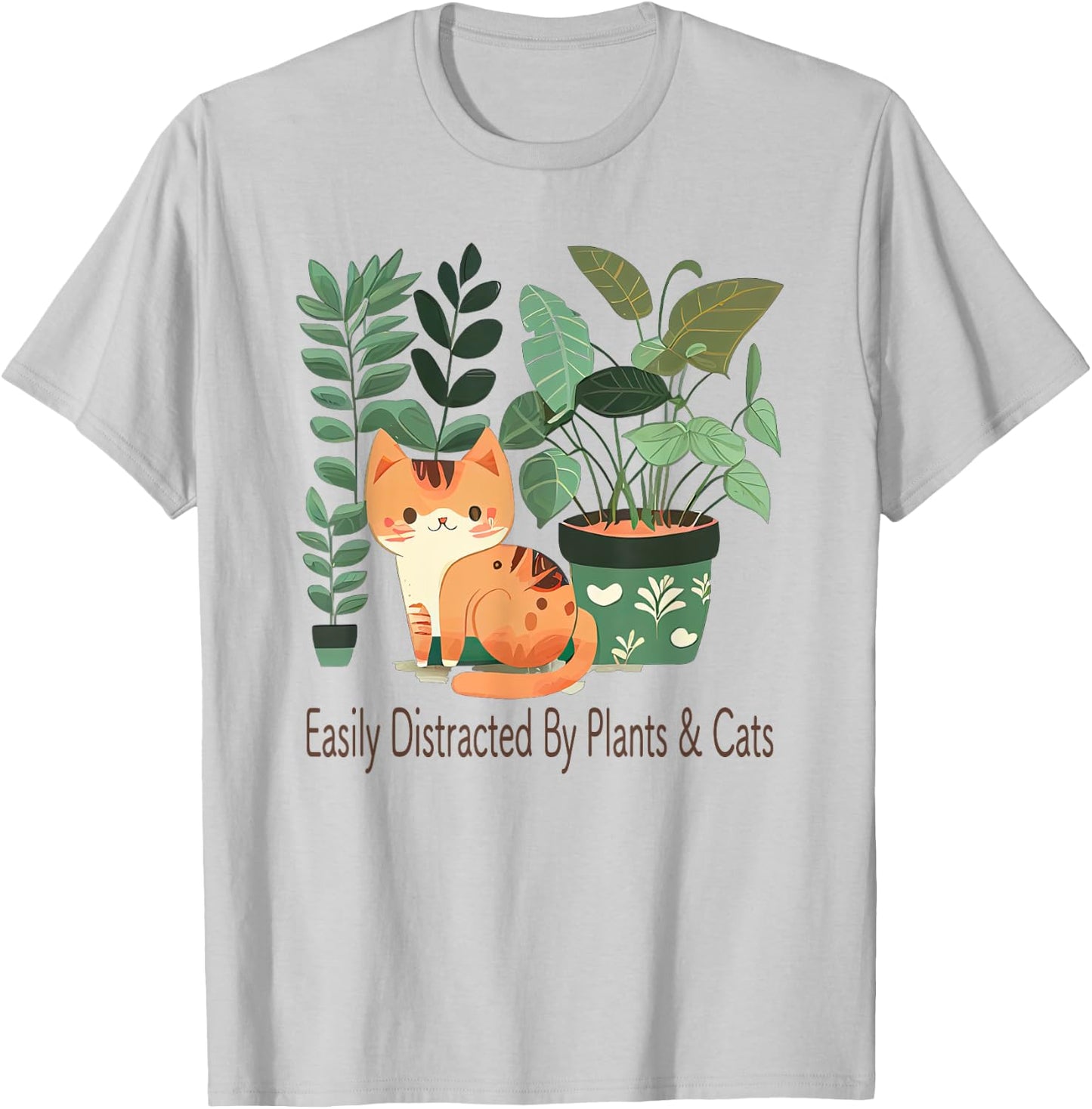 Easily Distracted By Plants And Cats Kawaii Cute Cat Plant Women Kids T-Shirt - T-Shirt | Ash