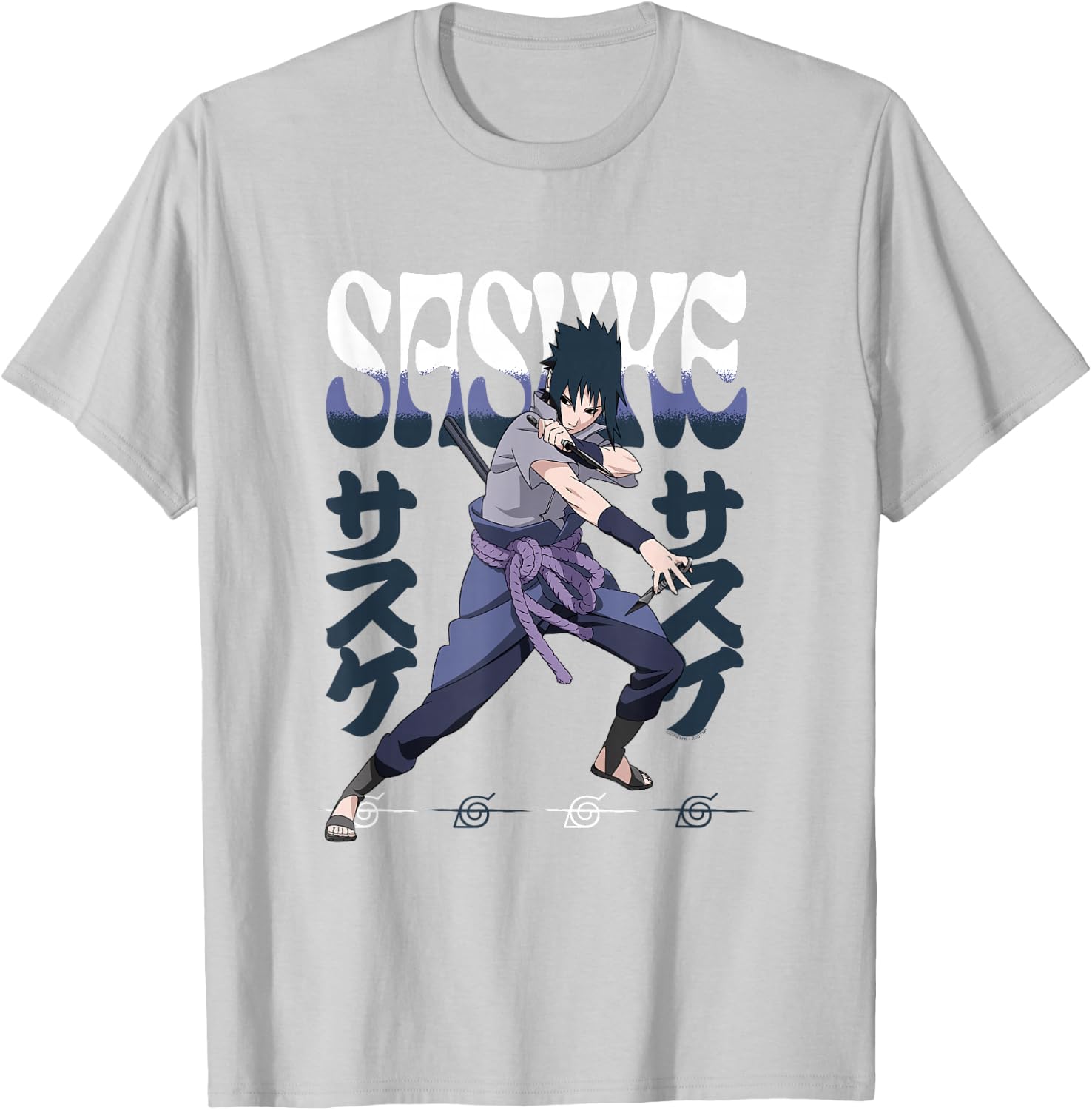 Naruto Shippuden Sasuke Attack Pose with Kanji Anime T-Shirt - T-Shirt | Ash