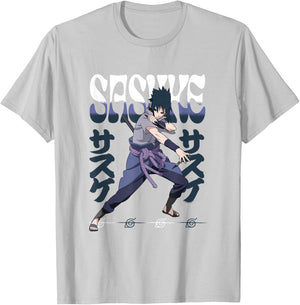 Naruto Shippuden Sasuke Attack Pose with Kanji Anime T-Shirt - T-Shirt | Ash