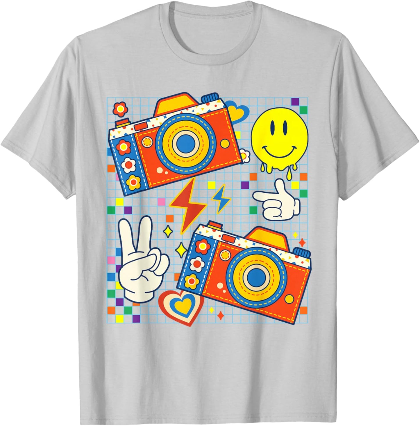 Kidcore Aesthetic Camera Fabric Patches Decora Kei T-Shirt - T-Shirt | Ash